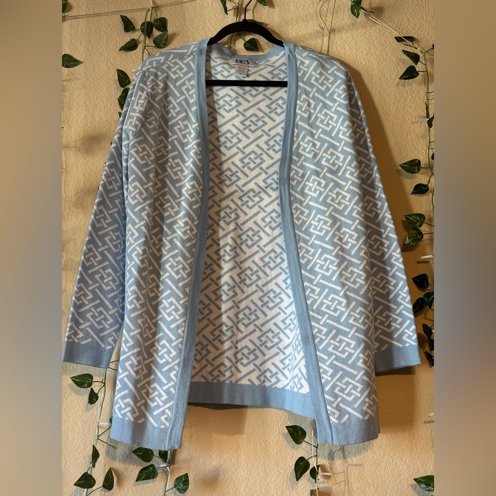 Vintage BFA Classics Cardigan Blue White Pattern Size L